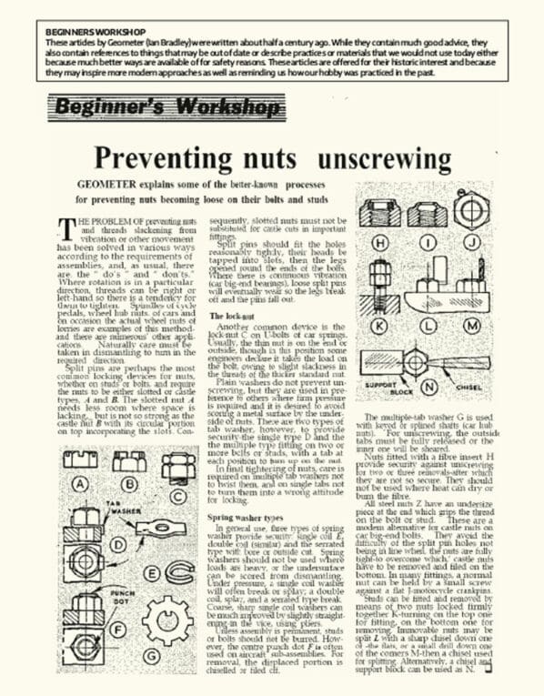 Beginner’s Workshop: Preventing Nuts Unscrewing