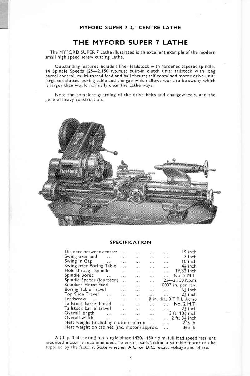 Myford lathe cat spec