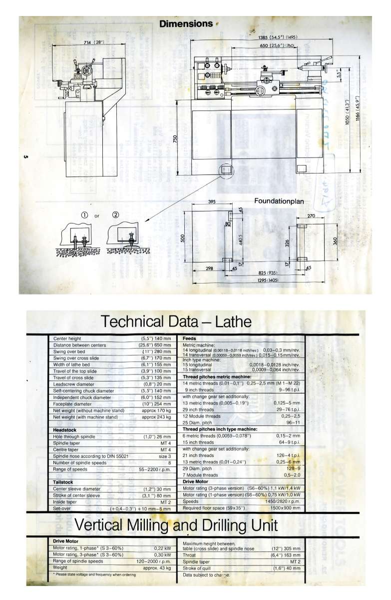 Lathe dimentions