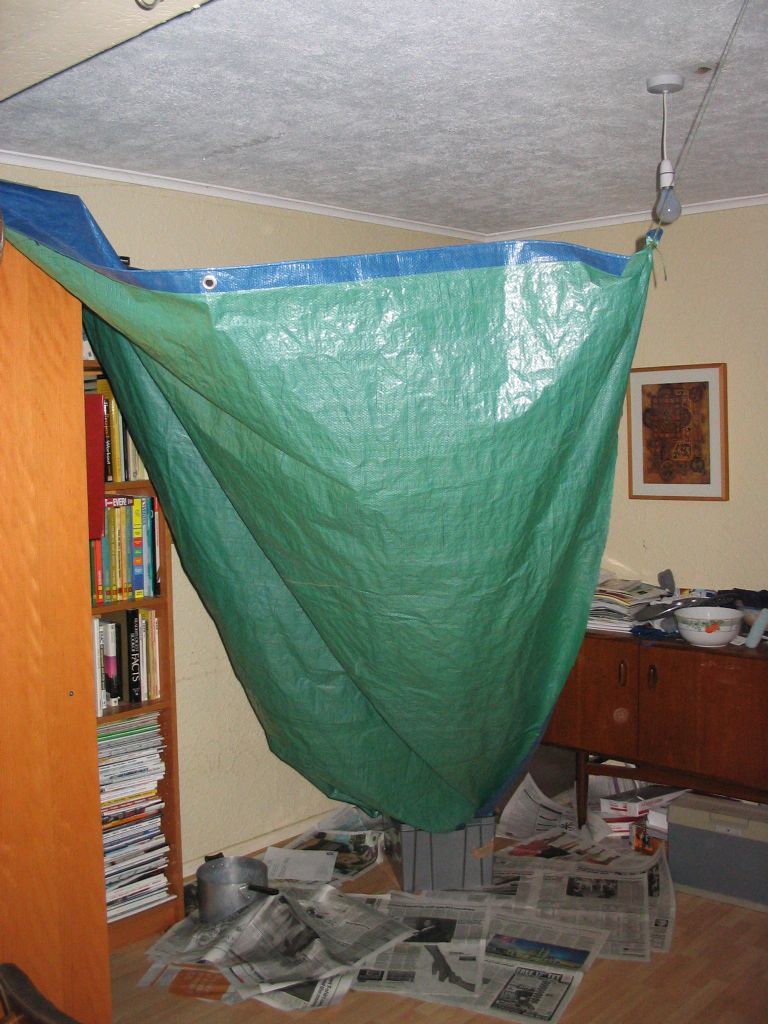 Giant indoor funnel to catch rainwater